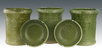 Three Green Glazed Ceramic Garden