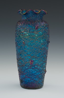 A Blue Glass Vase with Plum Iridescent 132112