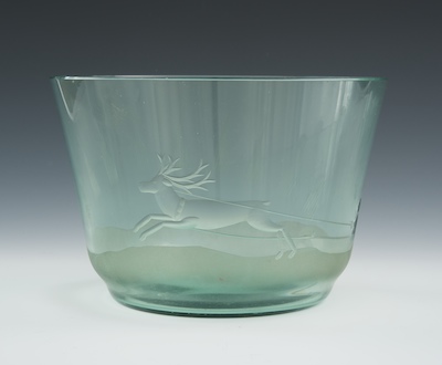 Green Etched Bowl with Sleigh in