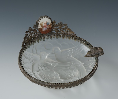 A Lovebird Glass Ashtray with Metal 132133
