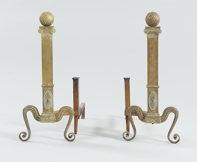 A Pair of Antique Brass Andirons 132152