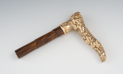 A Repousse Rolled Gold Cane Handle The