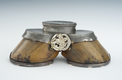 A Double Horse Hoof Inkwell Silver