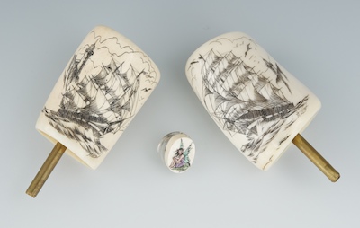 Three Pieces of Scrimshaw Two ivory 13219a