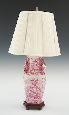A Porcelain Lamp Decorated in Puce Apprx.