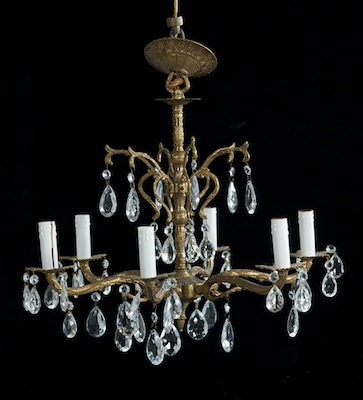 A Cast Brass Chandelier with Crystals