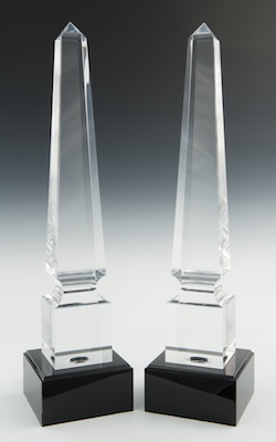A Pair of Acrylic Obelisk Lamps