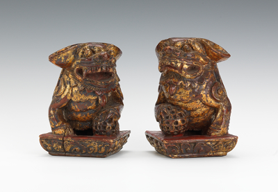 Pair of Chinese Gilt Wood Foo Dogs