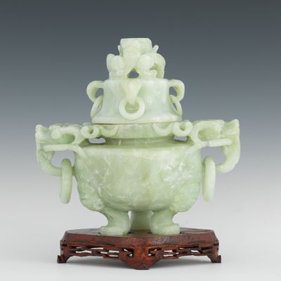 Jade Urn with Dragon Carvings Beautiful 13498b