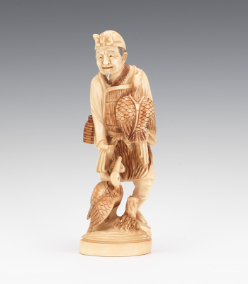 A Carved Ivory Figure of a Cormorant