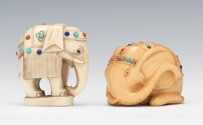 Two Carved Ivory Elephants Recumbent 1349cf