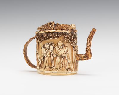 An Ivory Carving of a Teapot A
