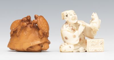 Two Carved Ivory Netsuke Turtle 1349d0