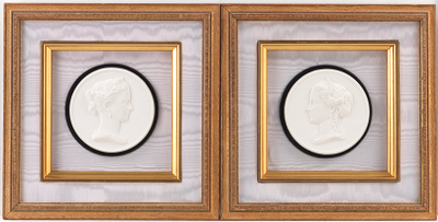 A Pair of Framed Portrait Roundels Left