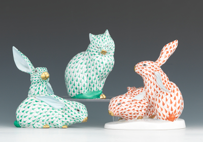 Two Herend Porcelain Rabbit Groups