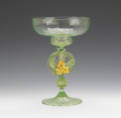 Venetian Glass Compote Clear green glass