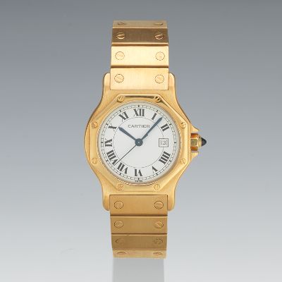 A Cartier Santos 18k Gold Wrist