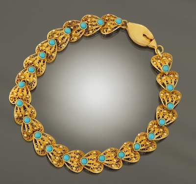 A Ladies Gold and Turquoise Bracelet 134b08