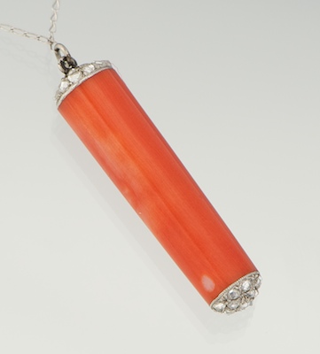 A Coral and Diamond Pendant Cylinder