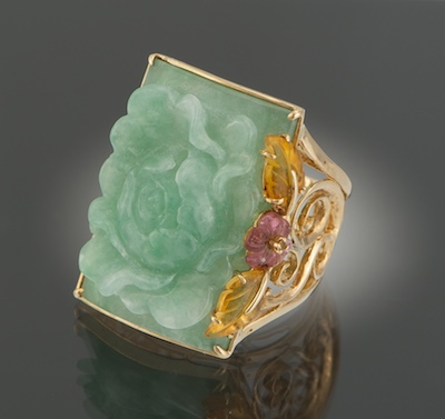 A Carved Jadeite Ring and Citrine 134b1e