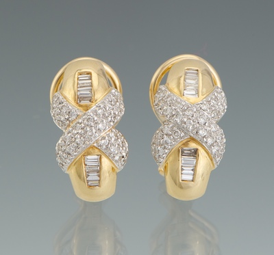 A Pair of Gold and Diamond Earrings 134b2c