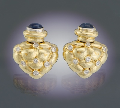 A Pair of Diamond and Sapphire Heart