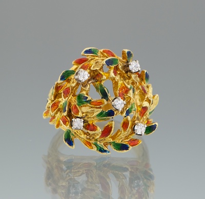 A Ladies' 18k Gold and Enamel Dome