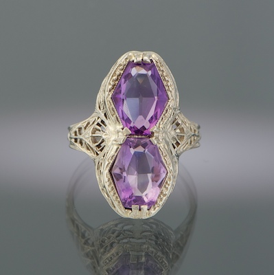An Art Deco Double Amethyst Ring