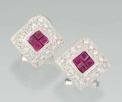 A Pair of Diamond and Ruby Earrings 134bab