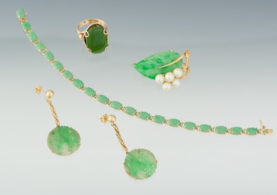 A Group of Gold and Jade Jewelry 134bb4