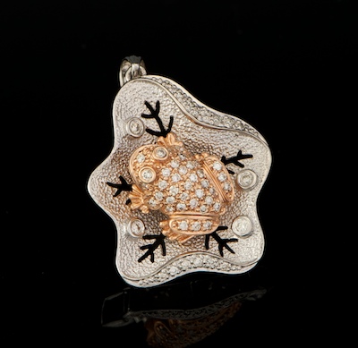 A Diamond Lily Pan and Frog Pendant