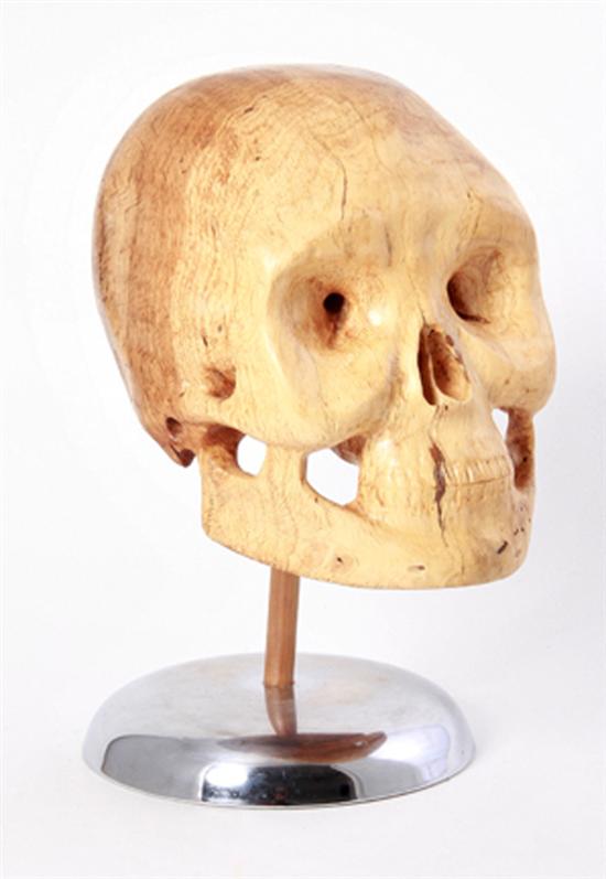 Carved wood burl sculpture of skull 134c3a