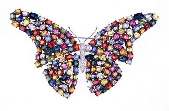 Multi-color sapphire and diamond butterfly