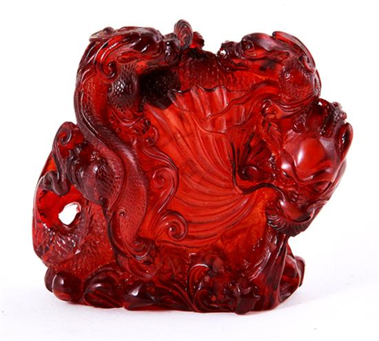 Japanese carved amber dragon figural 134cb3