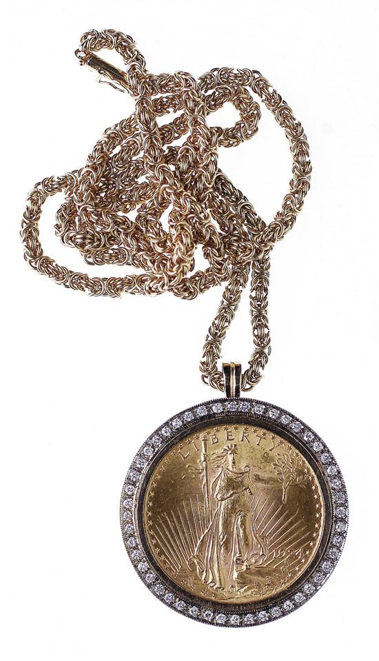 Gold dollar pendant on chain 1924
