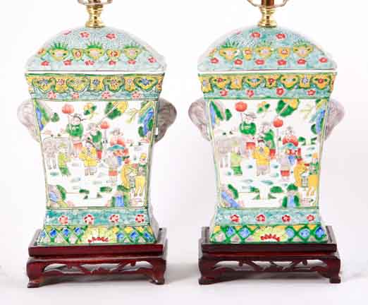 Pair Chinese porcelain converted