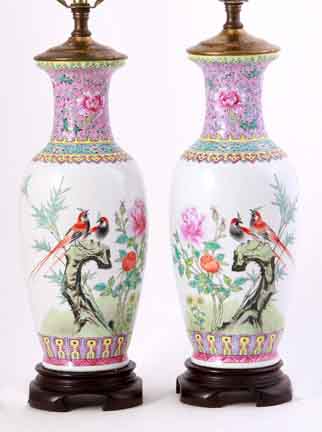 Pair Chinese porcelain vases converted 134cfd