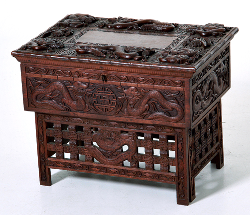 Oriental carved hardwood box on