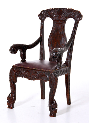 Oriental carved hardwood armchair