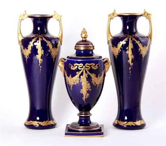 Continental porcelain garniture gilt