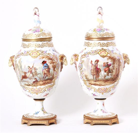 Pair Continental porcelain covered