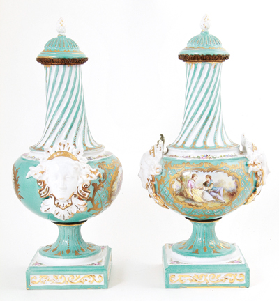 Pair Sevres style porcelain covered