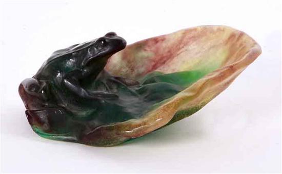 Daum pate-de-verre frog dish by