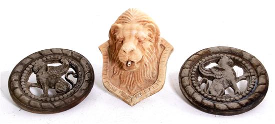 Cast stone fountain head and medallions 134d70