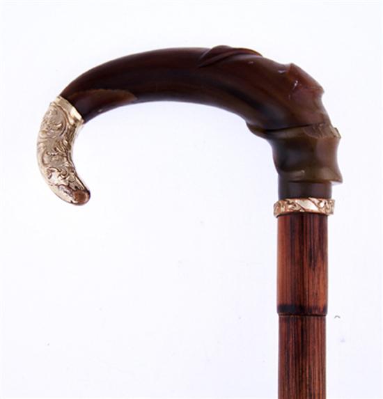 Victorian horn bamboo and gold cane/umbrella