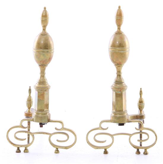 Pair Victorian brass andirons early 134e02