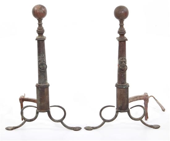 Pair unusual Classical brass andirons 134e0e