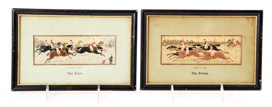 Pair English miniature pictorial silk