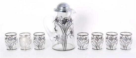 Art Nouveau silver overlay glass