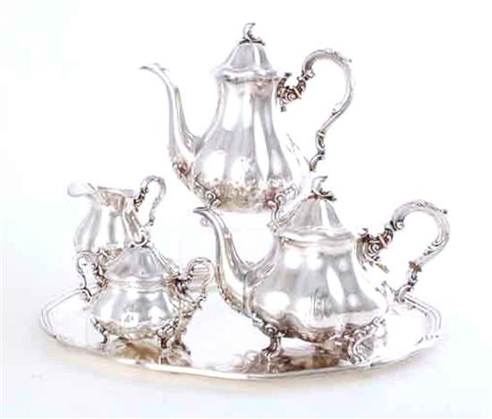 German silver five-piece tea and coffee